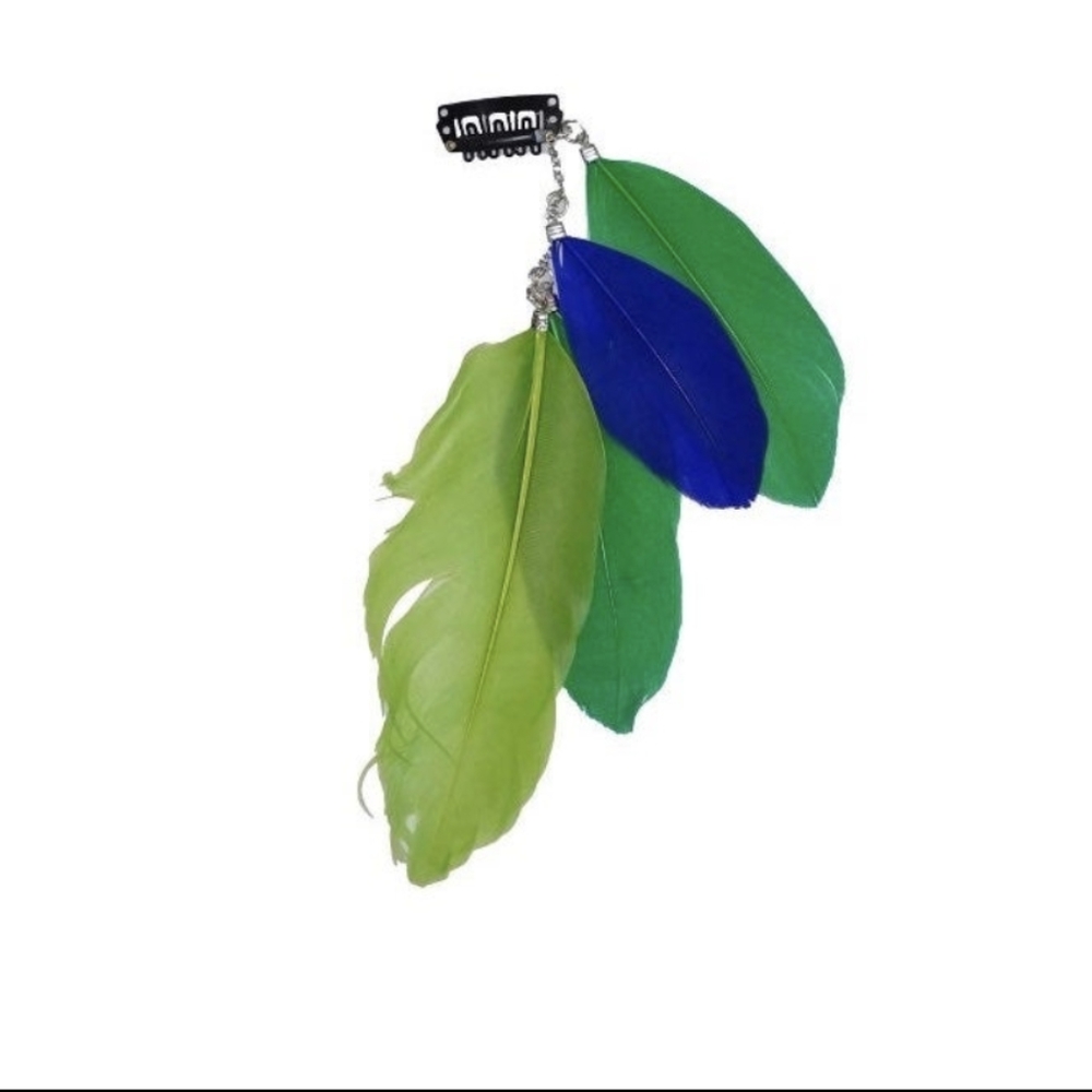 Blue Green Feathers Fur Hair Accessories Clips Dog Cat Justice Pet